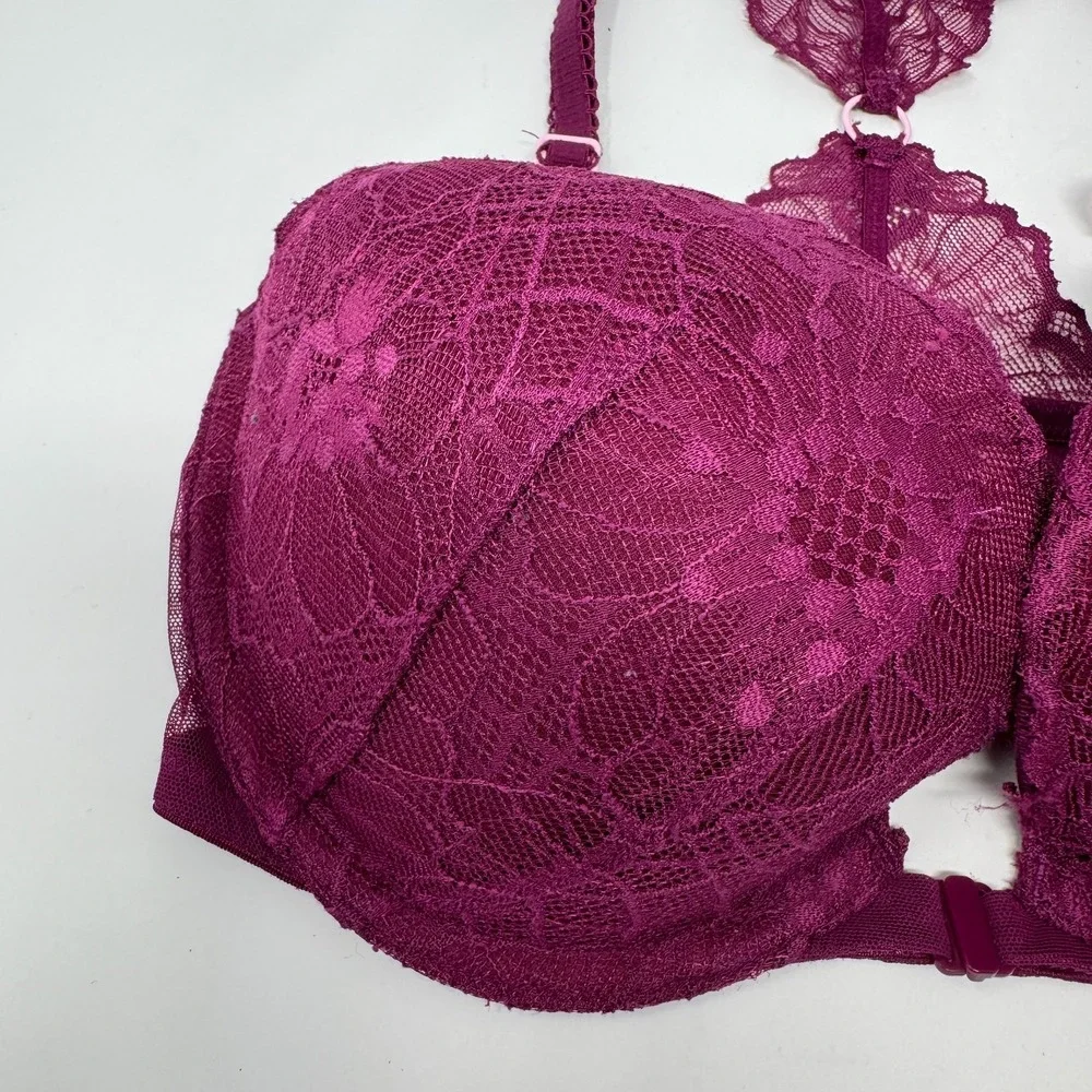 PINK Victoria's Secret Floral Lace Date Underwire Racerback Push-Up Bra 32DD